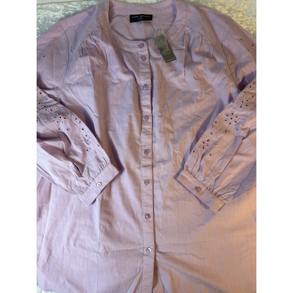 NWT Lane Bryant 18/20 Lavender Eyelet Sleeve Blouse No Peek Cotton Top‎ Plus